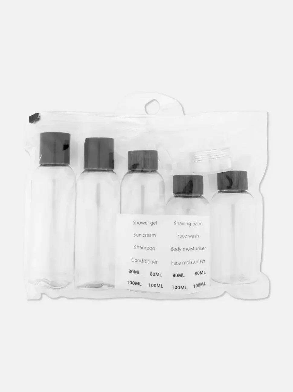 Zestaw buteleczek podróżnych i etykietek