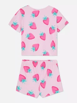 Zestaw piżamowy z szortami z motywem truskawek