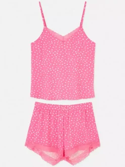 Zestaw piżamy z topem na ramiączkach i szortami z koronkowym wykończeniem